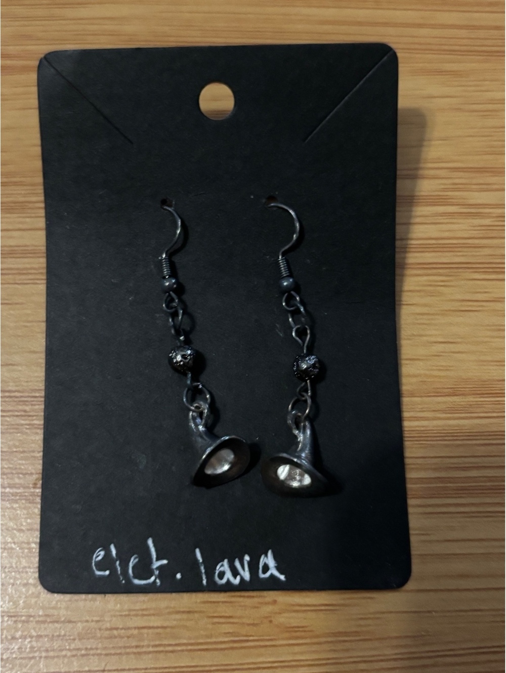 Silver Bell Dangle Earrings with Lava Stone Beads